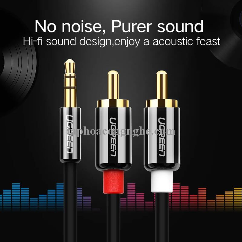 Ugreen 10591 5M màu Đen Cáp âm thanh 2 đầu Bông sen sang 3.5mm Dương mạ vàng AV116 30010591